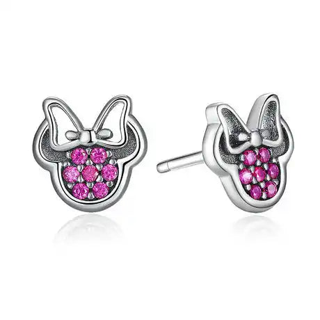 Sterling Silver Pink Mouse with Bow Earrings