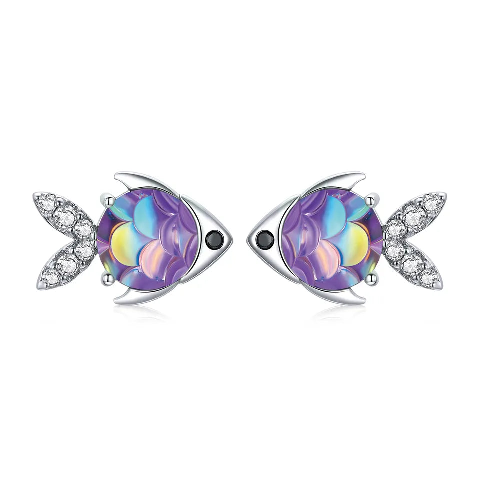 Sterling Silver Purple Scales Fish Earrings
