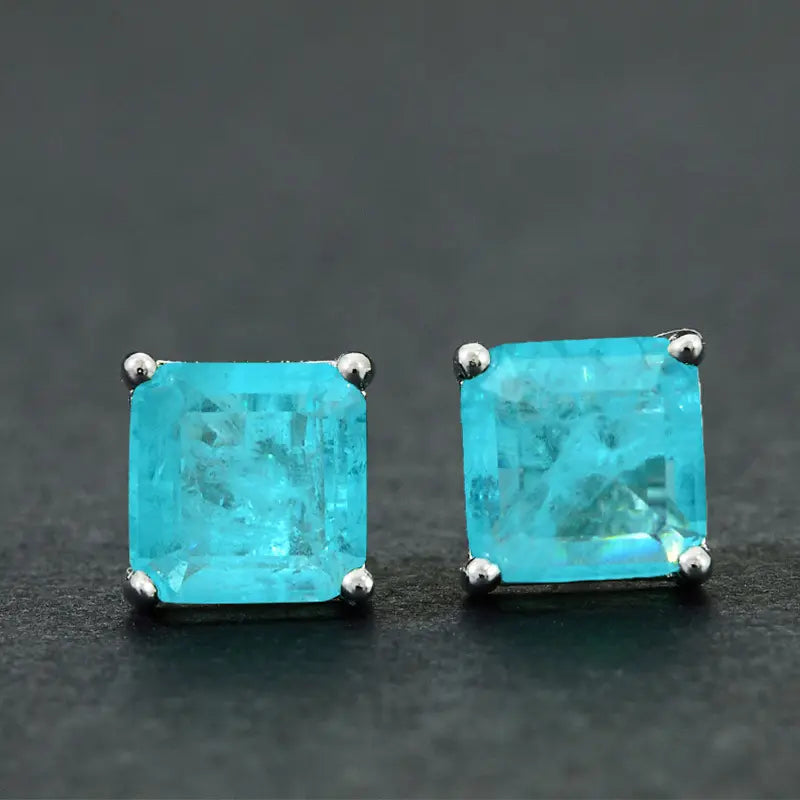 Sterling Silver Tourmaline Square Earrings