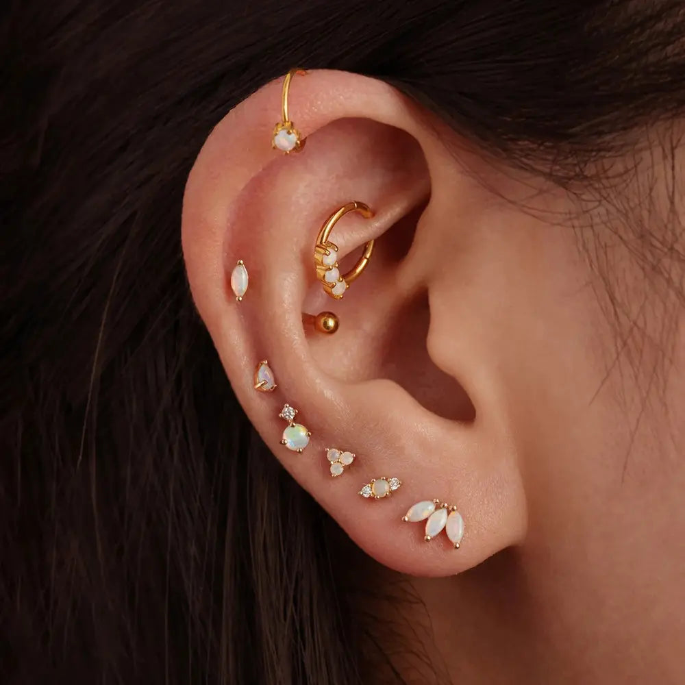 Sterling Silver Round Opal Piercing Earrings