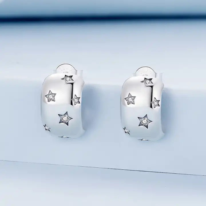 Sterling Silver Celestial Stars Hoops Earrings