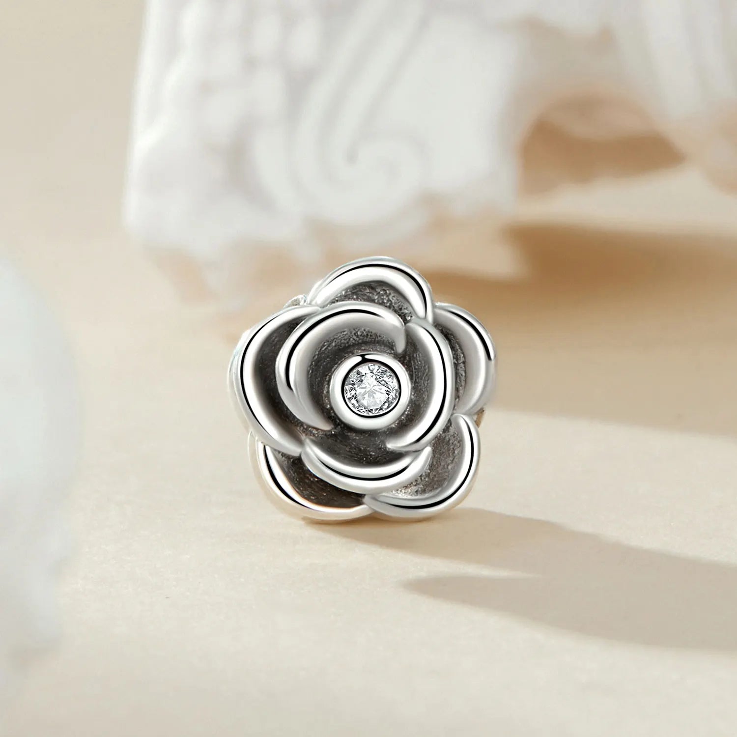 Sterling Silver Crystal Flower Charm
