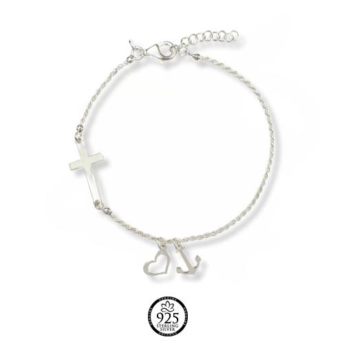 Sterling Silver Jesus My Anchor and Love Bracelet