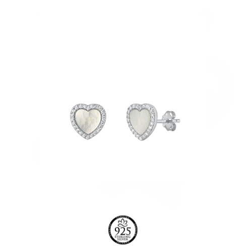Sterling Silver Perfect Heart with Pearl Earrings