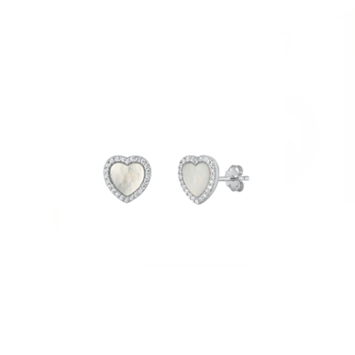 Sterling Silver Perfect Heart with Pearl Earrings