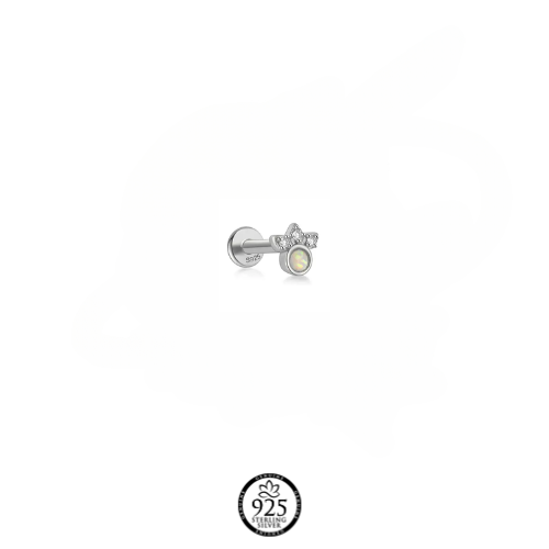 Sterling Silver Semi Flower Opal Piercing Earring