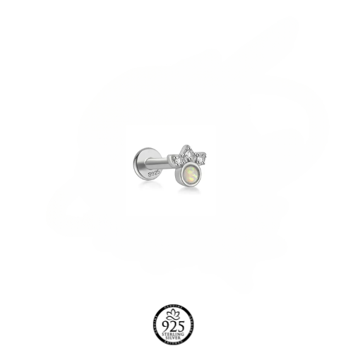 Sterling Silver Semi Flower Opal Piercing Earring