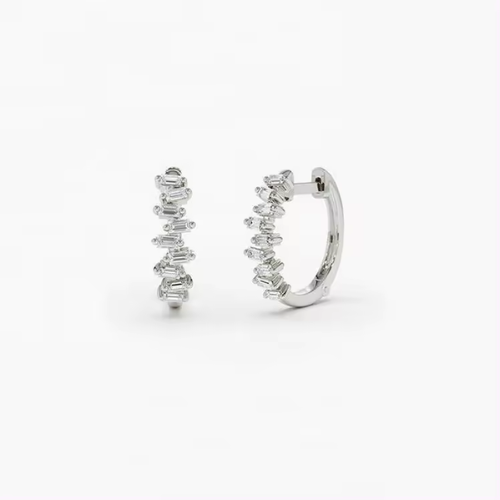 Sterling Silver Cloe Baguette Crystals Huggie Earrings
