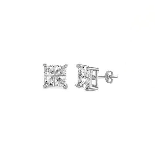 Sterling Silver 6mm Invisible Cut Square Earrings