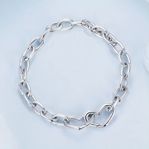 Sterling Silver Two Hearts Link Bracelet