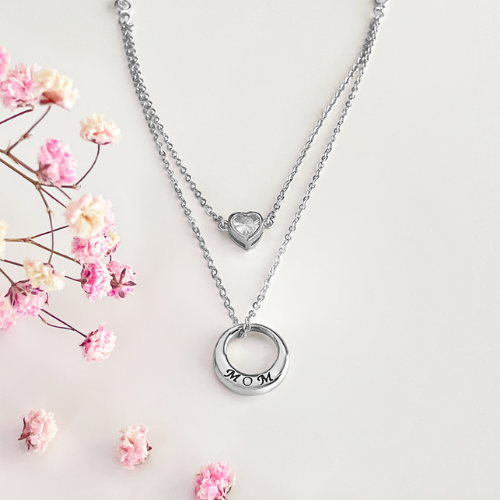 Sterling Silver Love Layers Mom Necklace