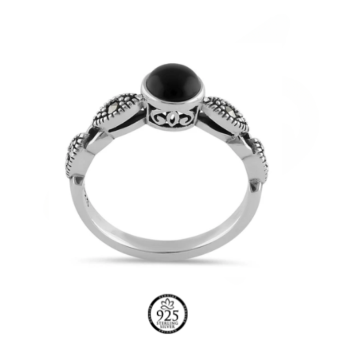 Sterling Silver Black Onix Marcarcasite Ring