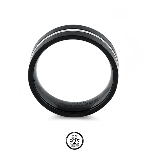 Stainless Steel 6.5mm Striped Black Ring