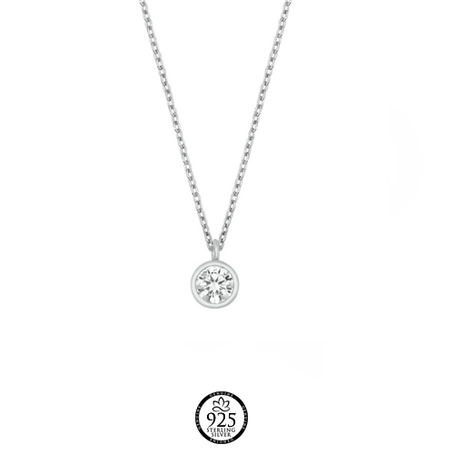 Sterling Silver Round Clear Crystal Necklace