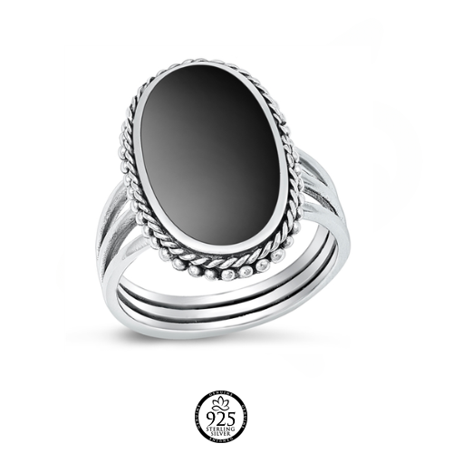 Sterling Silver Lola Oval Black Stone Ring