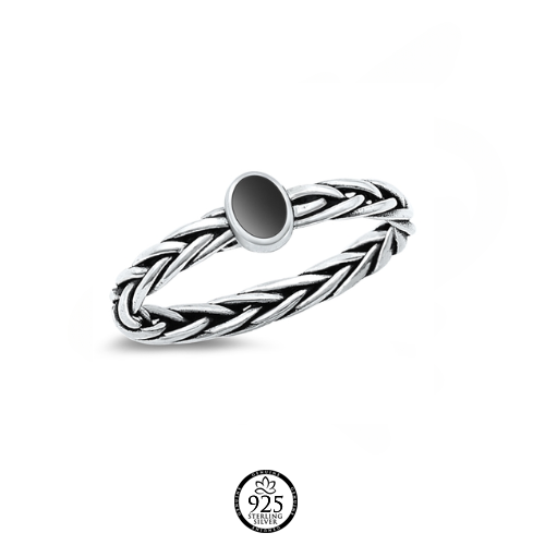 Sterling Silver Braided Black Stone Ring