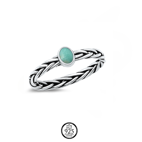 Sterling Silver Braided Turquoise Stone Ring