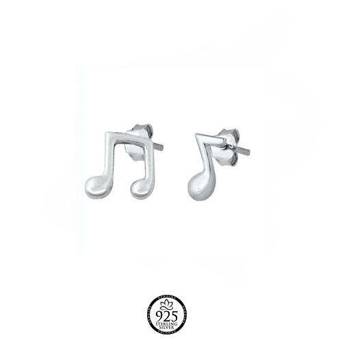 Sterling Silver Uneven Musical Note Stud Earring