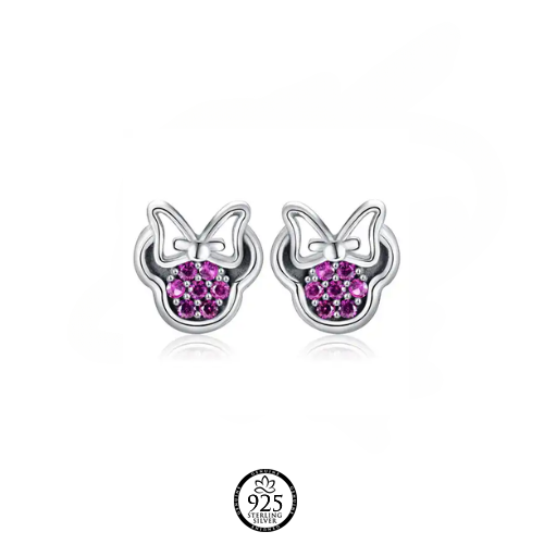 Sterling Silver Pink Mouse with Bow Earrings
