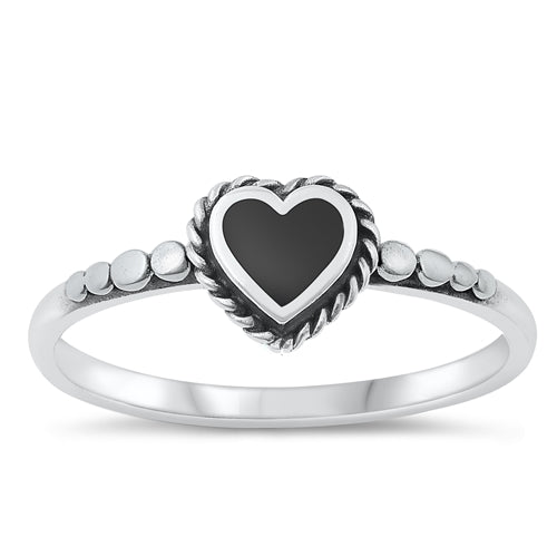 Sterling Silver Loved Black Heart Ring