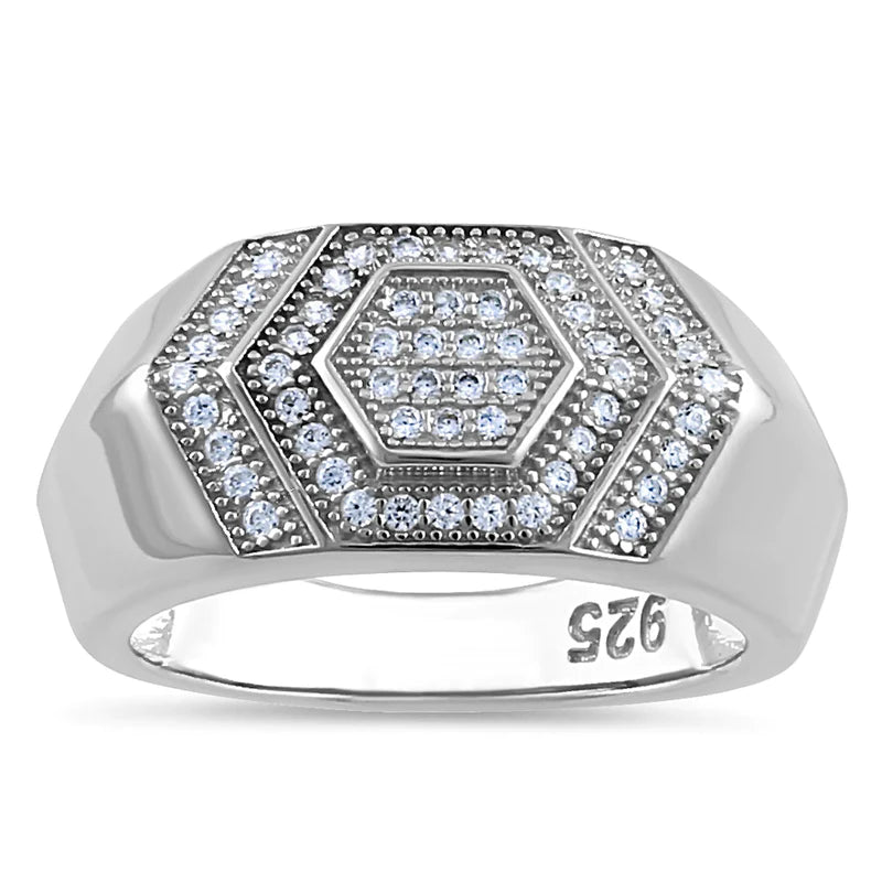 Sterling Silver Windsor Crystal Men Engagement Ring