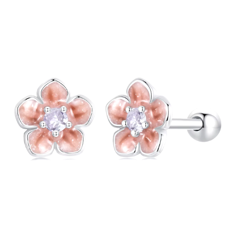 Sterling Silver Cherry Blossom Screw Earrings