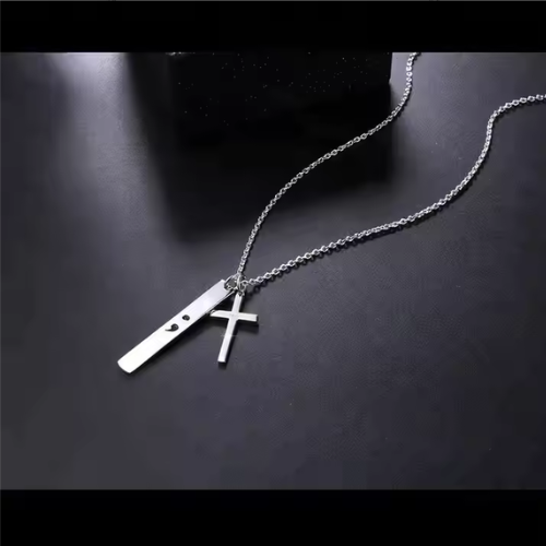 Sterling Silver Semicolon and Cross Necklace