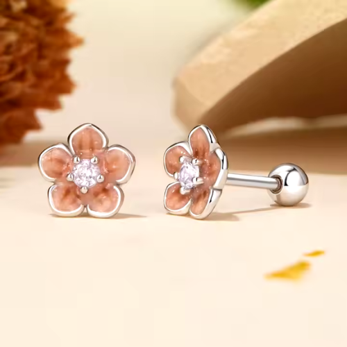 Sterling Silver Cherry Blossom Screw Earrings