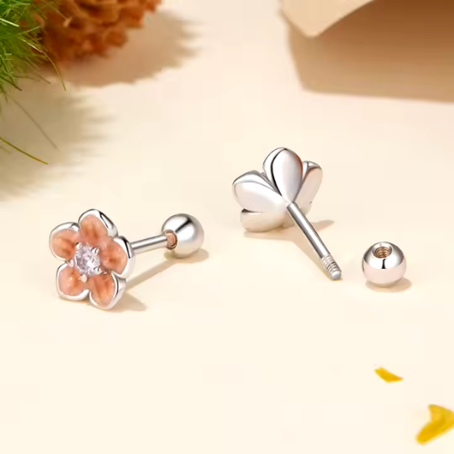 Sterling Silver Cherry Blossom Screw Earrings