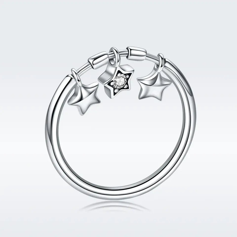 Sterling Silver Magic Dangle Stars Ring