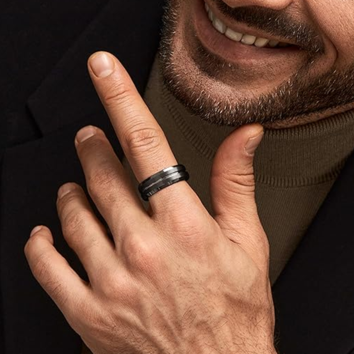 Black Striped Tungsten Ring