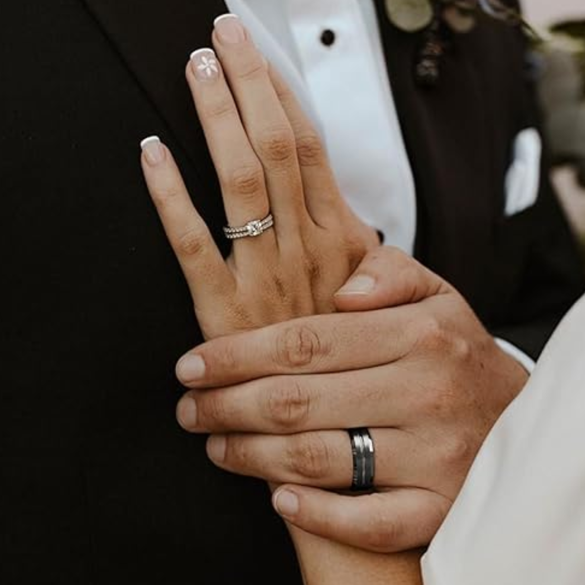 Black Striped Tungsten Ring