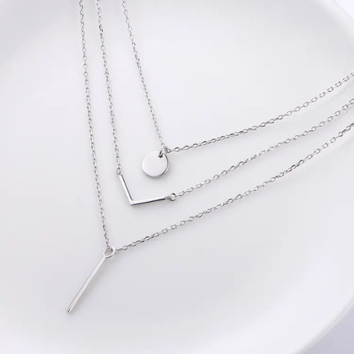 Sterling Silver Triple Layer Minimalist Necklace