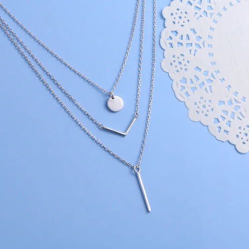 Sterling Silver Triple Layer Minimalist Necklace