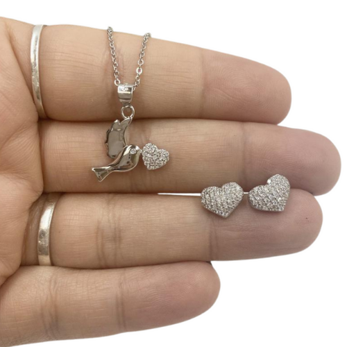 Sterling Silver Sparrow of Love Crystals Necklace