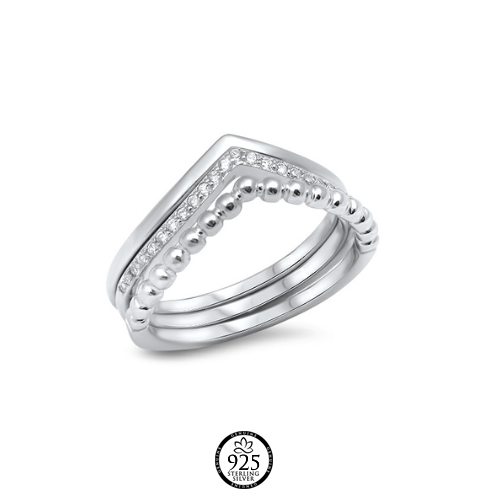 Sterling Silver V Shape Stackable Ring Trio
