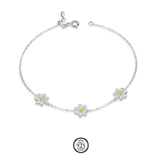 Sterling Silver Lovely Daisies Flowers Bracelet