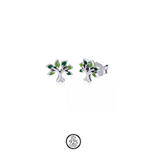 Sterling Silver Green Leaf Tree of Life Earrings