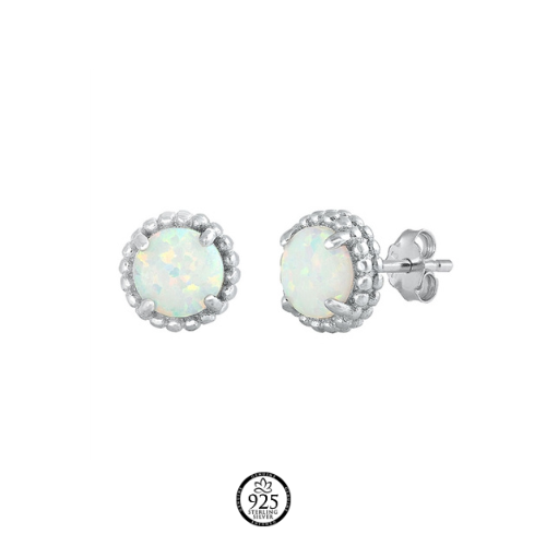 Sterling Silver White Opal Beaded Earrings