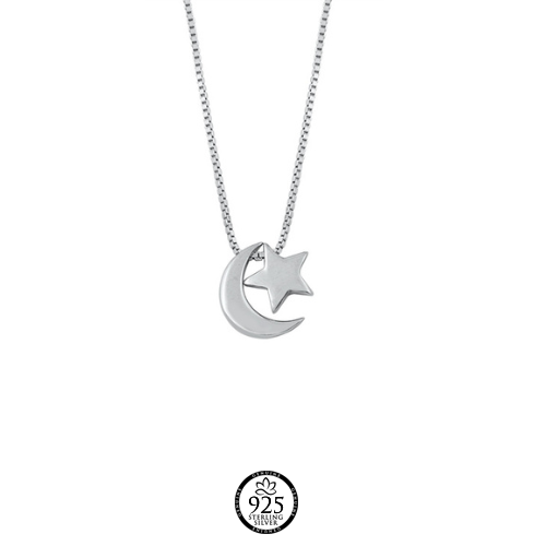 Sterling Silver Mini Moon and Star Necklace