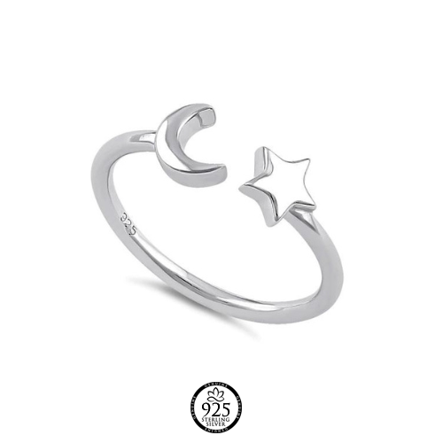 Sterling Silver Moon & Stars Ring