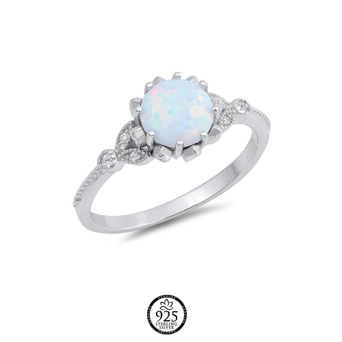 Sterling Silver Fancy White Opal Ring