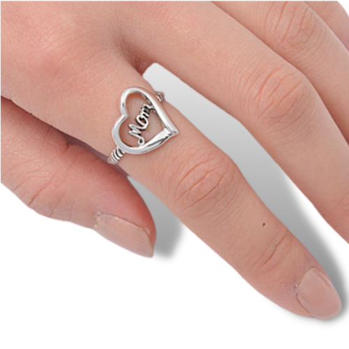 Sterling Silver Mom Heart Ring