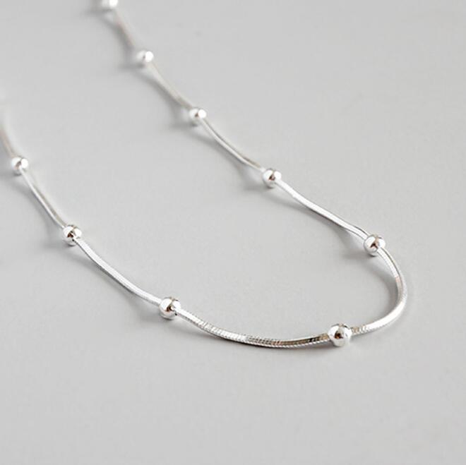 Sterling Silver Snake Chain Beads Necklace