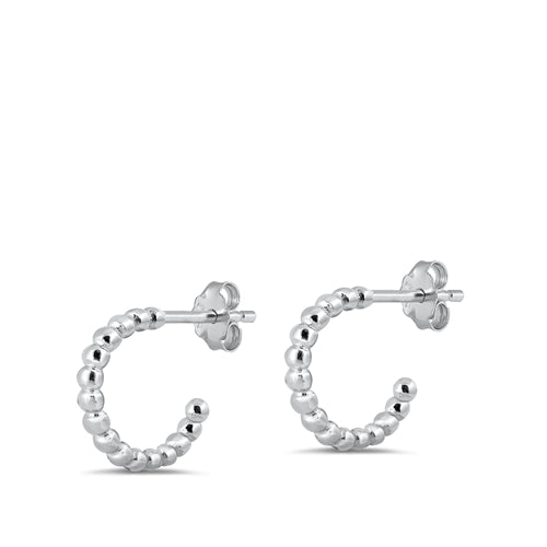 Sterling Silver Beaded Small Hoops Earrings