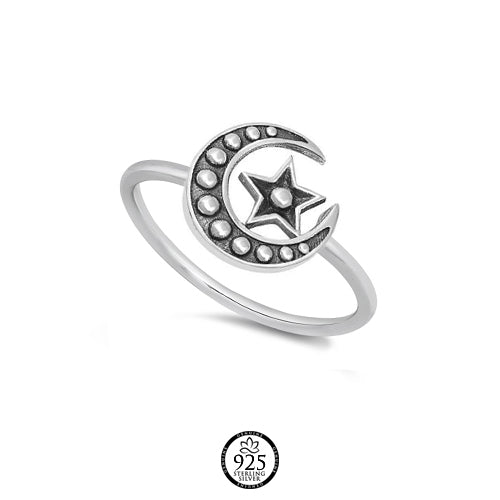 Sterling Silver Bali Style Moon Ring
