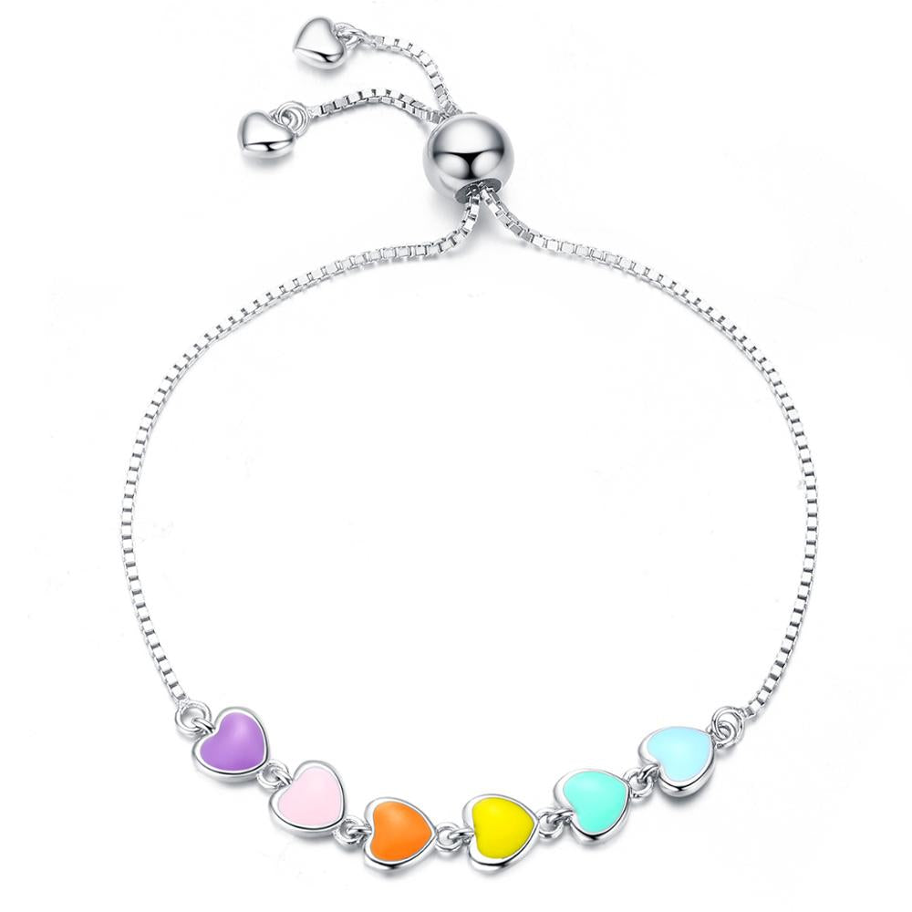 Sterling Silve Rainbow Hearts Adjustable Bracelet