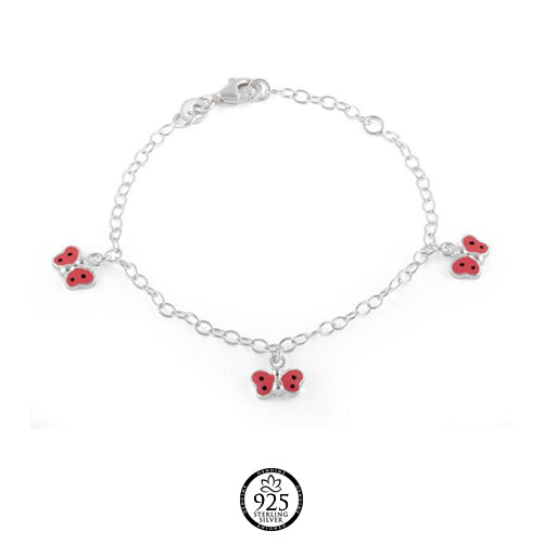 Sterling Silver 3 Multi Color Enamel Butterfly Bracelet (Child Size)
