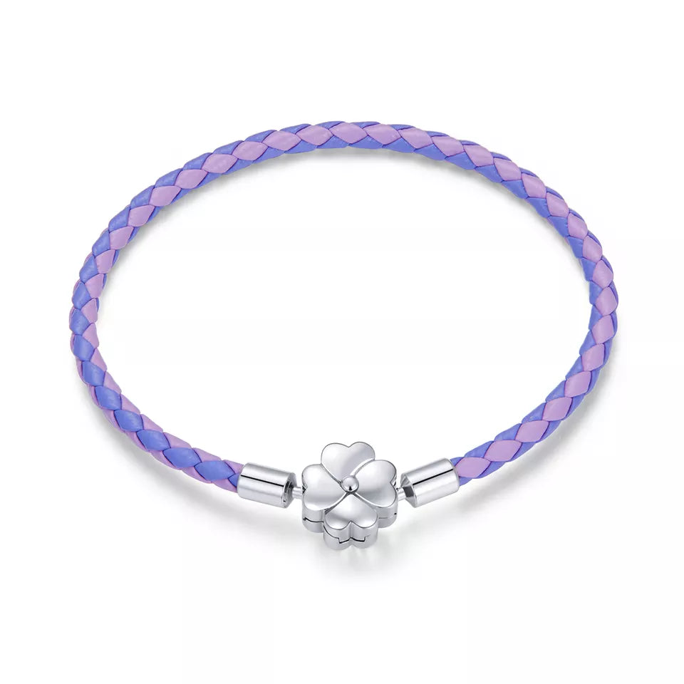 Sterling Silver Lucky Clover Braided Leather Bracelet