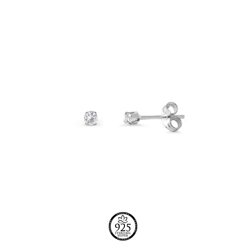 Sterling Silver 2mm Round Clear Crystal Earrings